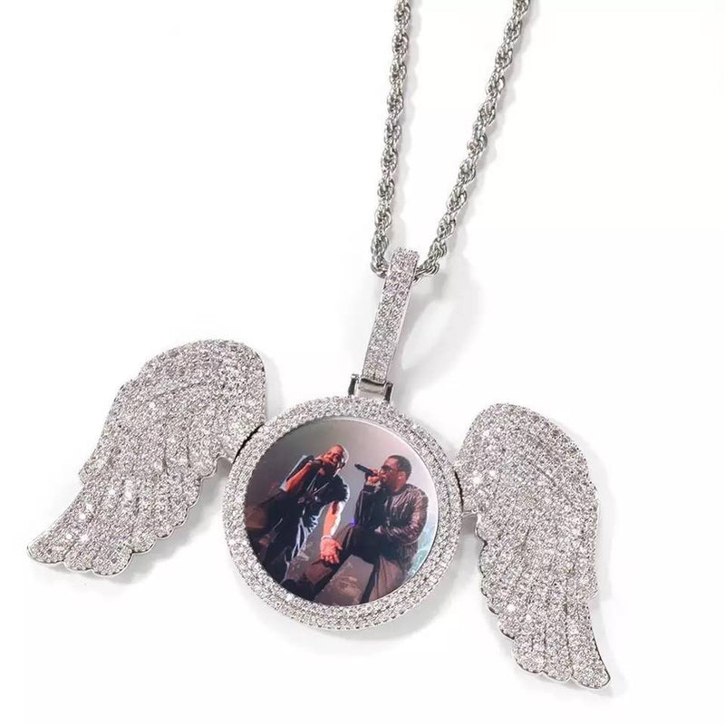 Custom Photo Pendant with Angel Wings Down