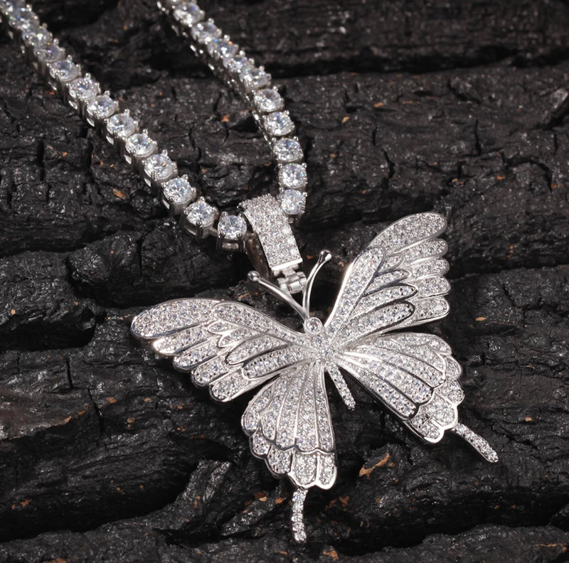 Butterfly pendant necklace iced out